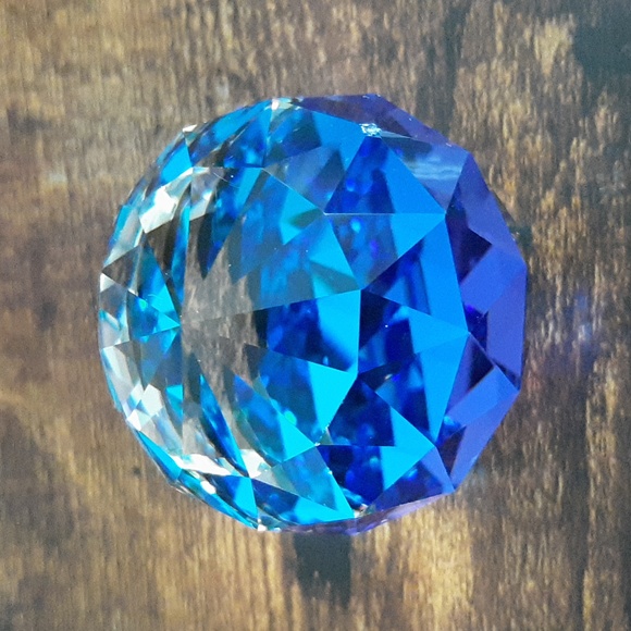 Swarovski Crystal Round Paperweight, Bermuda Blue, Vintage Decor - Picture 8 of 13